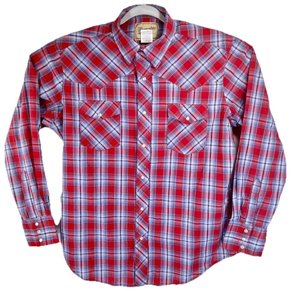 Wrangler Other - Wrangler Pearl Snap Shirt Men’s Large Red Plaid Long Sleeve Western Rodeo Cowboy